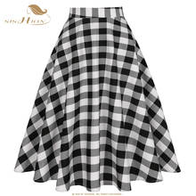 SISHION Spring Summer Black White Plaid Skirts Womens jupe femme SS0006 Cotton 50s Vintage Swing Long High Waist Midi Skirt 2024 - buy cheap