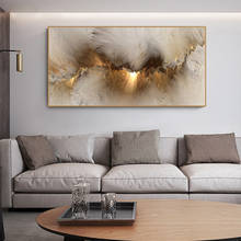 Pintura al óleo abstracta de nube amarilla y gris, imagen de pared para sala de estar, lienzo, póster de Arte Moderno 2024 - compra barato
