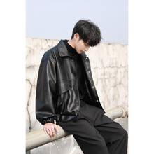 Korean version of  trend loose leather men's locomotive suit bomber leather jacket spring and autumn big size jacket tide card 2024 - buy cheap