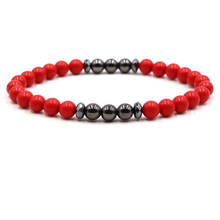 Noble 6mm Red Natural stone bead Bracelets distance Hematite stone bead bracelet for Men&Women charm Handmade fashion Jewelry 2024 - buy cheap