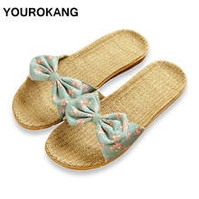 YOUROKANG Women Linen Slippers Summer Home Shoes Cute Butterfly-knot Antiskid Indoor Floor Ladies Flax Slippers Dropshipping 2024 - buy cheap