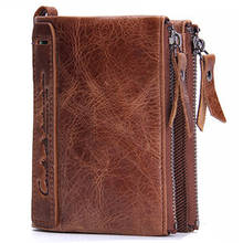Leather Men's Wallet Short Fashion Coin Purse Crazy Horse Cowhide Card Holder Double Zipper Wallets 2024 - buy cheap