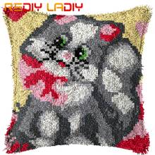 Latch Hook Cushion Miss Kitten Pillow Case Pre-Printed Color Canvas Acrylic Yarn Latched Hook Pillow Kits Crochet Cushion Cover 2024 - buy cheap