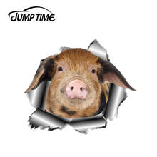 Jump Time 13cm x11cm Cute Pig Car Stickers Pet Funny Car Decoration Torn Metal Decal Windows Reflective 3D Car Styling 2024 - buy cheap