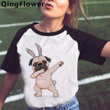 Camiseta feminina kawaii pug, mãe, cachorro, casual, harajuku, branca, verão, top, tamanho grande, kawaii 2024 - compre barato