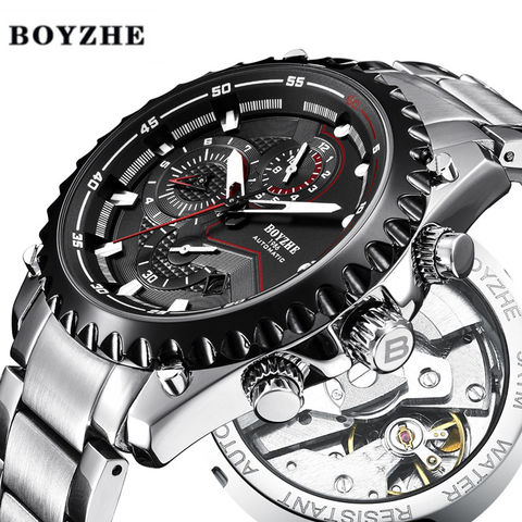 BOYZHE 2020 New Men Automatic Mechanical Watch Waterproof Sport Luxury Brand Watch Men Stainless Steel Watches Relogio Masculino 2022 - buy cheap