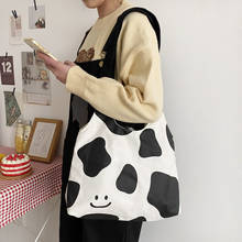 Bolso de hombro con patrón de vaca para mujer, bolsa de compras de lona Simple, de gran capacidad, informal 2024 - compra barato