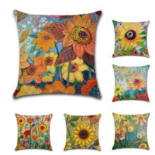 1pc Sunflower Cushion Cover 45*45cm Hand Drawn Flowers Pillow cover Decorative Pillows for Sofa Throw Pillowcase Home Decor 2024 - buy cheap