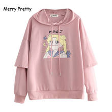 Sudaderas con capucha con estampado de dibujos animados para mujer, suéter de manga larga con retales, jerséis Harajuku, invierno, 2020 2024 - compra barato