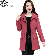 UHYTGF Women's Trench Coat Hooded Casual Spring Autumn Windbreaker Female Overcoat Korean Wild Thin 4XL Plus Size Outerwear 1559 2024 - buy cheap