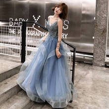 New greydish blue long lady girl women princess banquet party prom performance dance ball dress gown free shipping 2024 - buy cheap