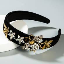 Moda de luxo bling rhinestone bandana cristal flor abelha artesanal veludo faixa de cabelo headwear feminino festa acessórios para o cabelo 2024 - compre barato