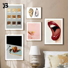 Realistic Food Canvas Painting Wall Art Red Lips Toast Oysters Juice Nordic Poster Print Wall Pictures for Kitchen Decoration 2024 - buy cheap