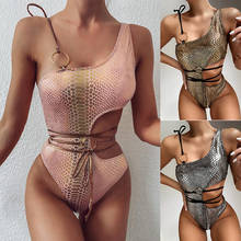 Swimsuit Women Snake Skin Printed Swimwear One Pieces Bating Suit Vintage Beach Wear strój kąpielowy Push Up Monokini Bandage 2024 - buy cheap