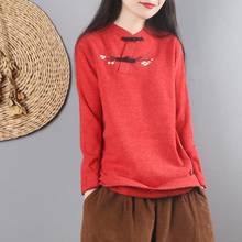 Blusas femininas estilo chinês tradicional, blusas para outono e inverno cheongsam suéter feminino simples feminino, tops chineses ff3028 2021 2024 - compre barato