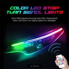 Luz diurna RGB con flujo secuencial, tira LED multicolor DRL, luces de señal de giro para Faro, 2 uds. 2024 - compra barato