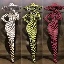 Sexy zebra costumes big hats green red black jumpsuits night club party cosplay costume performance stage tv show dance wear 2024 - buy cheap