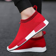 Plus Size 38-46 2021 Men Sports Tennis Shoes Super Light Breathable Mesh Sock Sneakers Slip-on Red Male Footwear Tenis Masculino 2024 - buy cheap