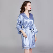 Women Summer Satin Silk Bathrobe Plus Size Sexy Kimono Kimonos Nightwear  Solid Intimate Lingerie Lace Homewear Bath Robes 2024 - buy cheap