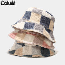 2020 New Hats for Women Autumn Winter Bucket Hats Lamb Plush Soft Warm Fisherman Hat Panama Casual Checked Bucket Hat ZZ-299 2024 - buy cheap