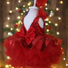 Красное Бальное Платье; платья для маленьких девочек на свадьбу; многослойное Пышное фатиновое платье с блестками для девочек; детское платье для дня рождения на заказ 2024 - купить недорого