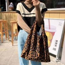 Women Leopard Pattern Corduroy Shoulder Bags Lady Casual Canvas Tote Handbags Reusable Large Capacity Female Shopping Beach Bag 2024 - buy cheap