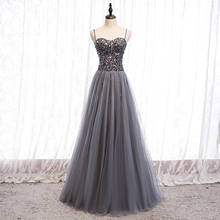Evening Dress 2020 New Fashion Sexy Sleeveless Spaghetti Strap Beaded Prom Dress a Line Gray Floor Length Banquet Party Dresses 2024 - buy cheap