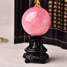 Bola de quartzo rosa de cristal natural, 8-9cm, pedra energética, decoração de casa, bola de pedra de cura reiki, moldura de madeira grátis 2024 - compre barato