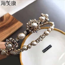 Haimeikang Vintage Style Baroque Headband Shaped Pearl Rhinestone Golden Hairband Hollow Pattern Chic Headbands 2024 - buy cheap