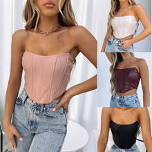 Sexy Off Shoulder Tube Tank Top Women Ladies Summer Party Clubwear Irregular Hem Chic Wild Slim PU Leather Corset Vest 2024 - buy cheap