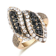 Wholesale Vintage Black Crystal Big Wedding Rings For Women Antique Gold Color Wave Ring Fashion Jewelry Free Shipping 2024 - buy cheap