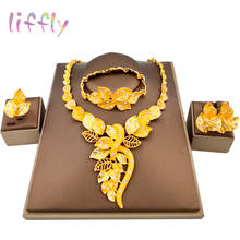 Liffly-Conjuntos de joyería de moda africana, collar con forma de hoja, pulsera, pendientes, anillo, elegante, conjunto de joyería de fiesta para mujer 2024 - compra barato