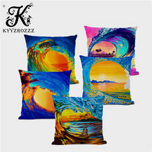 Hot Art Oil Painting Cushion for Leaning on Covers Beautiful Beach Sea Oil Painting Linen Home Decoration Sofa Pillow Case 2024 - buy cheap