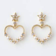 2022 NEW ARRIVED Fashion Valentine's Day Gift For Girlfriend Lover CZ Pearl Paved Dangle Heart Earring 2024 - buy cheap