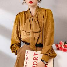 100% Silk Blouse Women Korean Style Vintage Shirt Long Sleeve Top Female Elegant Spring Autumn New 2021 Blusas Mujer Pph3560 2024 - buy cheap