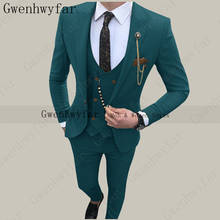 Gwenhwyfar-trajes de 3 piezas para hombre, chaquetas, pantalones y chaleco, trajes de vestir de boda para hombre, ropa Formal verde azulado, traje de novio ajustado a medida 2024 - compra barato