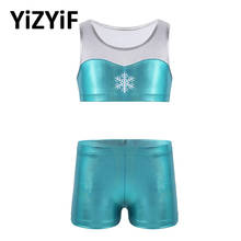 Crianças Meninas Terno de Ginástica Corpo Do Floco De Neve Bordado Parte Superior Do Tanque com Shorts Set Traje de Dança Tops Calças Prática Ballet Roupas 2024 - compre barato