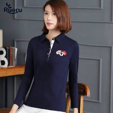 Ruuse camisa polo feminina de manga longa, camiseta polo estampada com cogumelo, moda feminina fina, tops de algodão 2024 - compre barato