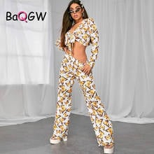 BaQGW/модные вечерние костюмы из двух предметов, укороченный топ на шнуровке с принтом бабочки, уличная одежда, повседневные широкие брюки, комплект из 2 предметов 2024 - купить недорого