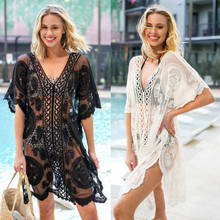New Sexy Women Lace Crochet Bathing Suit Swimwear Bikini Cover Up Beach Dress 2020 Summer Holiday Hollow Out Pareo Vestidos 2024 - buy cheap