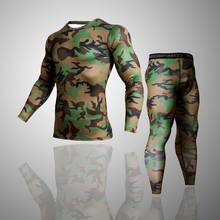 Ropa interior térmica de camuflaje del ejército para hombre, conjunto de chándal, camiseta de Fitness para Crossfit, Leggings, 2 piezas, Rashgarda MMA 2024 - compra barato