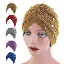 New fashion Women Beaded Glitter Muslim Turban shinny Headband for Women Hair Lose Cap Head Wraps Hair Accessories 2024 - buy cheap