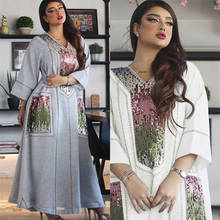 Vestido abaya bordado com lantejoulas, vestido kaftan do marrocos, turquia, arábia, jalabiya de dubai islâmico, novo oriente médio 2024 - compre barato