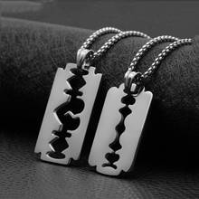 High Quality Unique Hollow Out Heart Love Steel Razor Blade Shaver Shaped Stainless Steel Pendant Necklace Dog Tag Necklace 2024 - compra barato