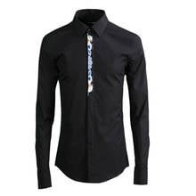 Minglu-camisa bordada de manga larga para hombre, ropa informal de lujo, Color sólido, a la moda 2024 - compra barato