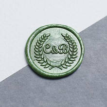 Sello de cera con dos iniciales personalizadas, sello de invitación de boda con hojas de oliva, regalo de boda, sello de madera personalizado 2024 - compra barato