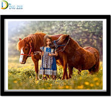 Full Drill Diamond Painting 5D Girl And Horse DIY Diamond Art Embroidery Animal Landscape Mosaic Puzzle Handmade Home Decor Sale 2024 - buy cheap