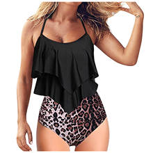 Biquíni feminino de cintura alta com estampa animal, plus size, roupa de banho, tankini floral, maiô brasileiro com babado, roupa de praia integrada 2024 - compre barato