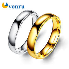 Кольца для пар из титановой стали для мужчин и женщин, простое гладкое круглое кольцо серебристого цвета 6 мм для мужчин и женщин 2024 - купить недорого