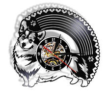 Reloj de pared de disco LP de vinilo 3D Corgi, inglés, galés, cachorro, raza de perro, negro, colgante, lámpara de luz Corgy que brilla en la oscuridad 2024 - compra barato